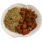 Spicy and tangy chilli paneer paired with aromatic fried rice for a delicious Indo-Chinese meal.