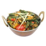 Fresh okra cooked with aromatic spices, onions, and tomatoes for a flavorful and wholesome vegetarian dish.