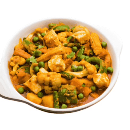 A flavorful medley of fresh vegetables cooked in a spicy, tangy sauce with aromatic spices.
