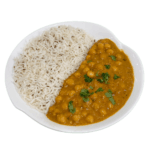 Spiced chickpea curry served with aromatic basmati rice for a hearty and flavorful meal.