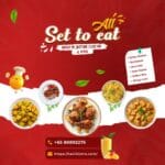 Chicken family feast combo for 4 with butter chicken, samosas, aloo gobi, naan, saffron rice, gulab jamun, and mango lassi